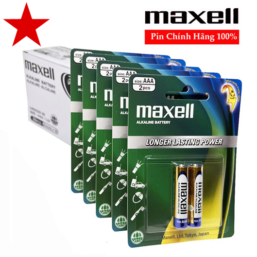 Combo 5 vỉ pin AAA Maxell Alkaline, pin đũa Maxell (1 vỉ 2 viên)