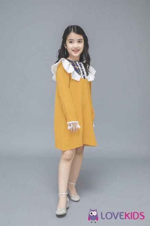 Đầm Váy suông bé gái lụa tằm phối bèo Harmony Lovekids