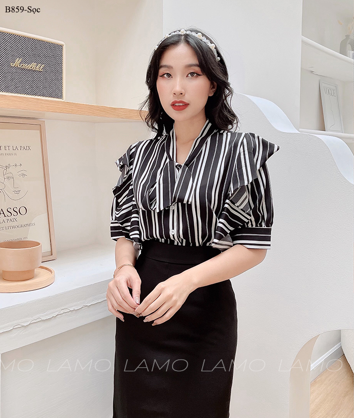ÁO SƠ MI CÔNG SỞ ÁO KIỂU BÈO VAI CỘT NƠ-B859