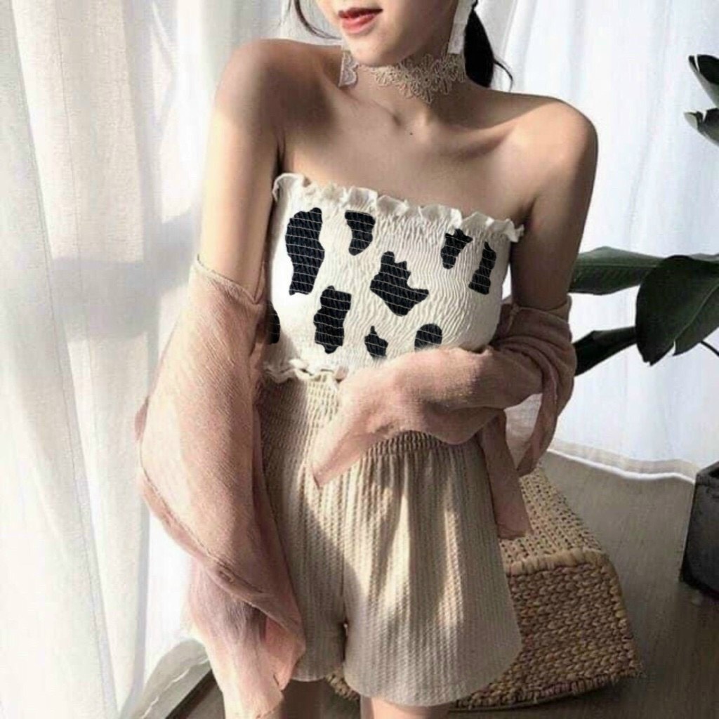 [HCM]Áo ống thun in  BÒ SỮA - DUSKY