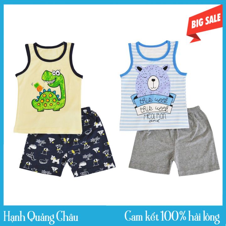 Bộ quần áo ba lỗ bé trai - bộ ba lỗ cho bé trai 1-4 tuổi cotton mỏng thoáng mát hình in dễ thương