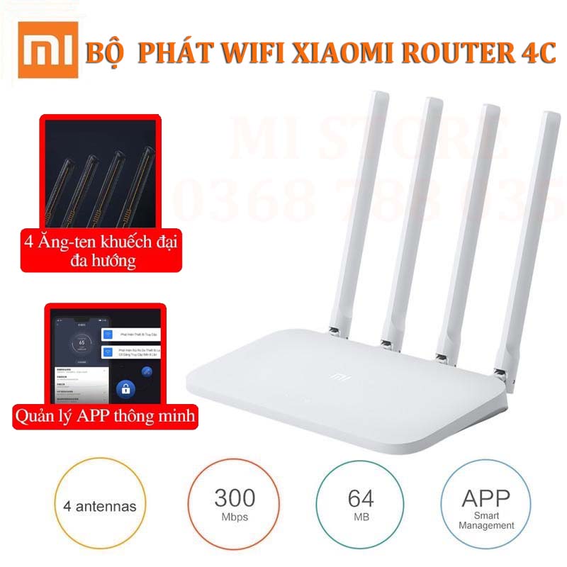 Bộ phát wifi Xiaomi 4C Router Chính Hãng có Repeater kích sóng Wifi