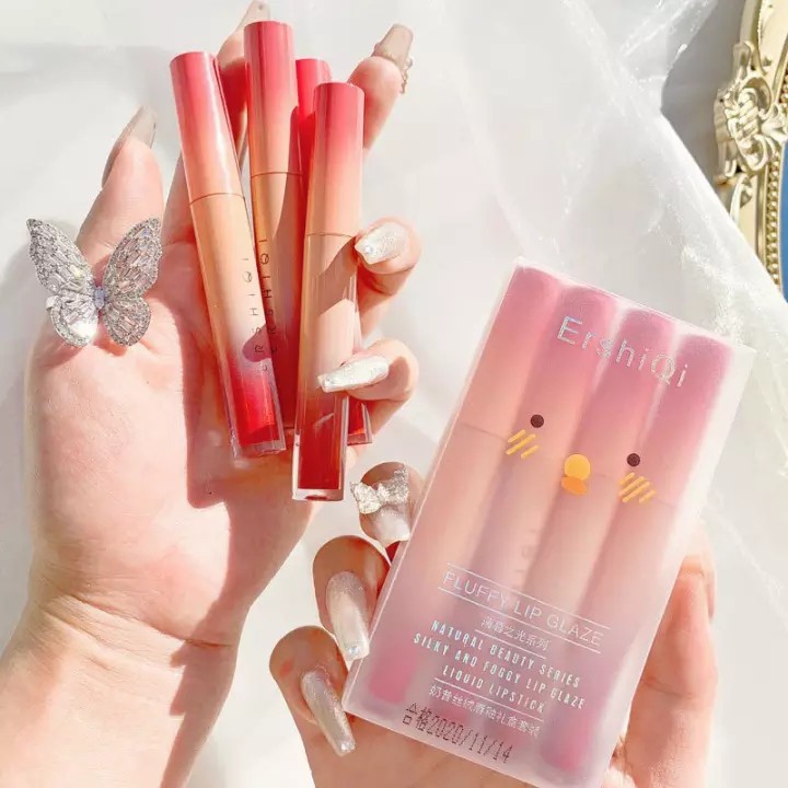 Set 4 cây son kem ershiqi fluffy lip glaze