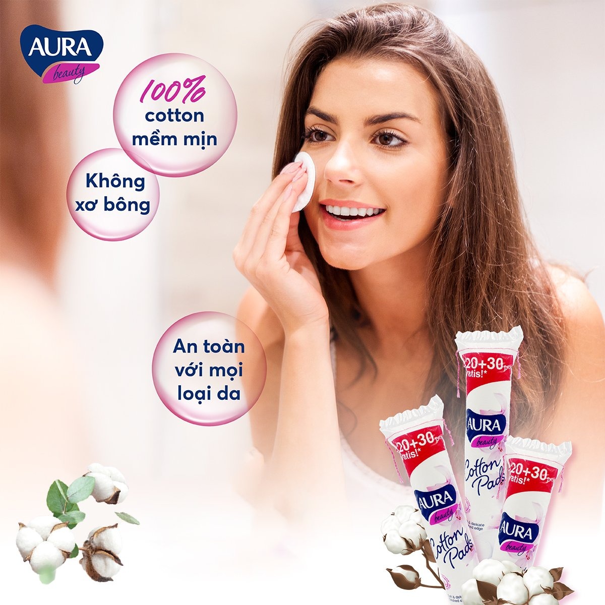 Bông Tẩy Trang Aura Beauty 150 Miếng