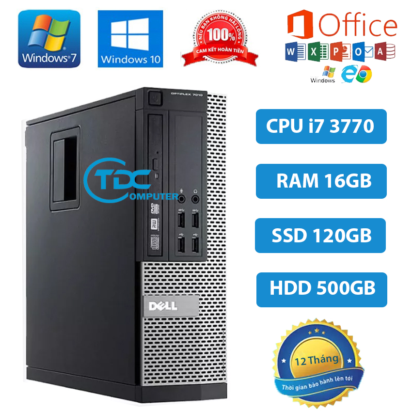 Máy tính đồng bộ Dell Optiplex 7010 SFF Core i7 3770 | Ram 16GB | ổ cứng SSD 120GB + HDD 500GB. Hàng Nhập Khẩu