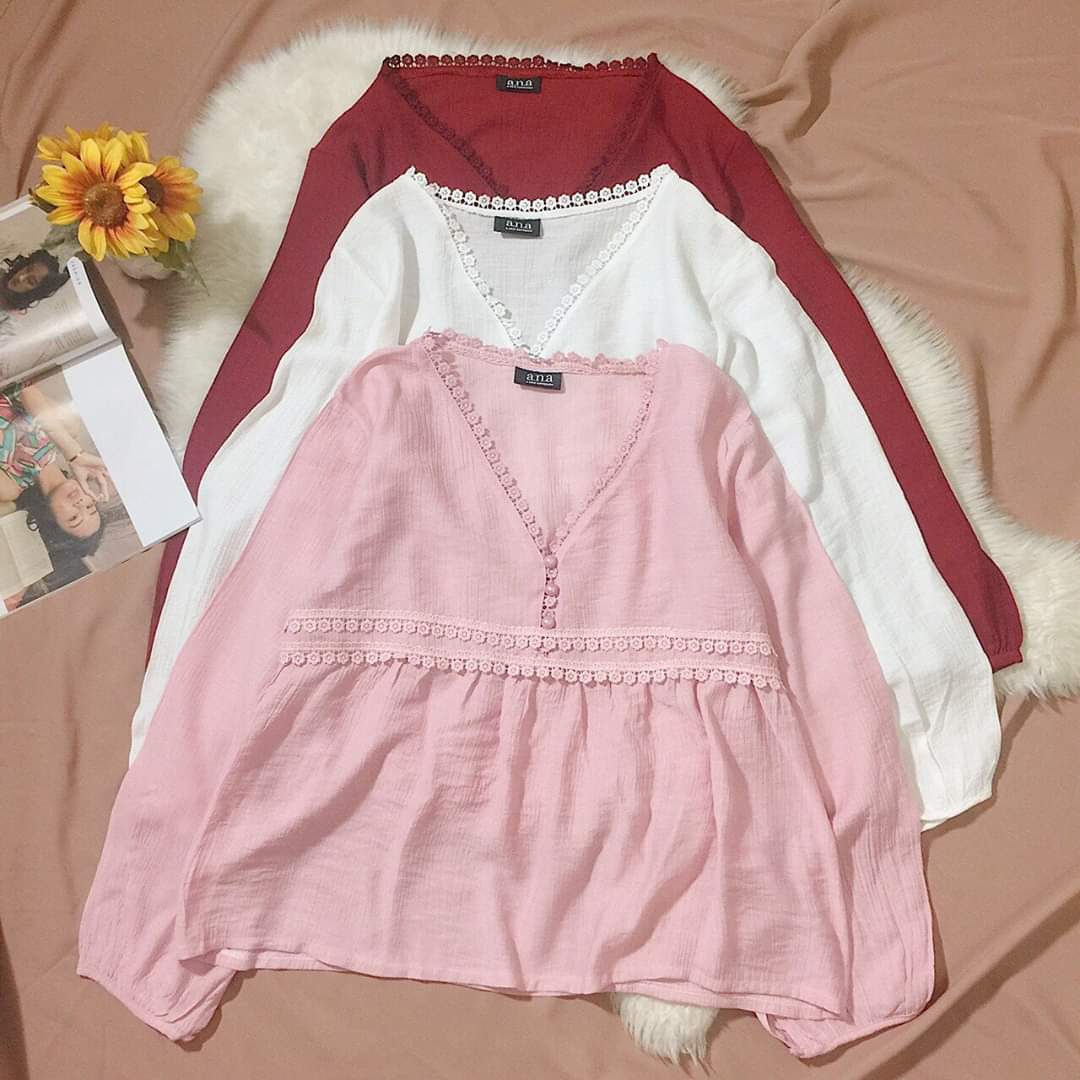 Áo tay dài Babydoll cổ tim
