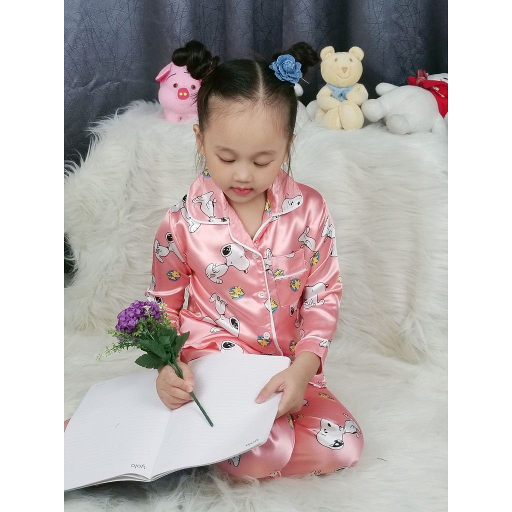 [HCM]J341 Bộ Pijama Phi Lụa Bé Gái Size Đại 10-50Kg