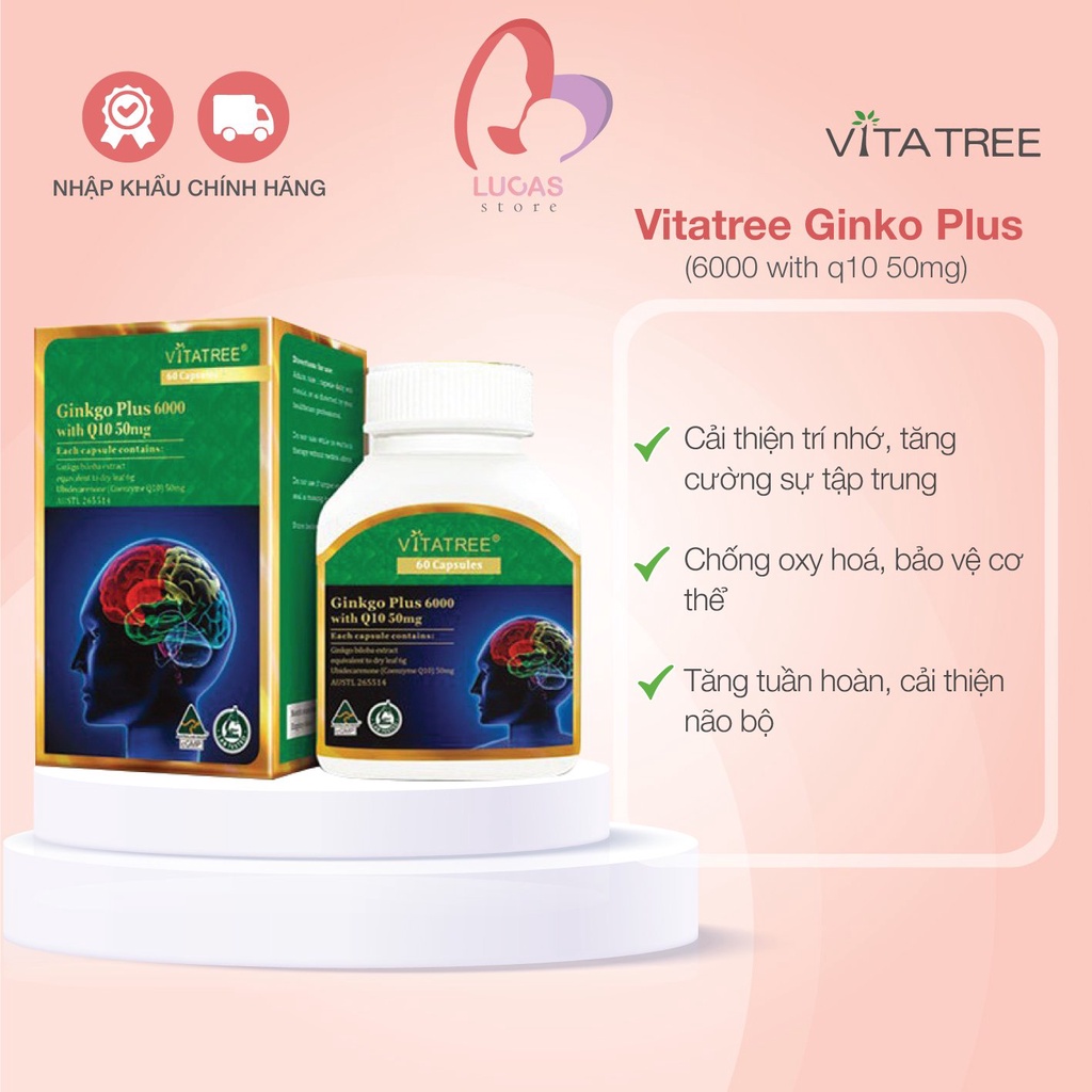 Vitatree ginkgo plus 6000mg with q10 tăng cường tuần hoàn não 60 viên - tp031