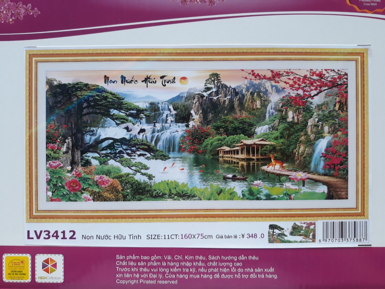 Tranh thêu chữ thập Non nước hữu tình LV3412 kích thước 160*75