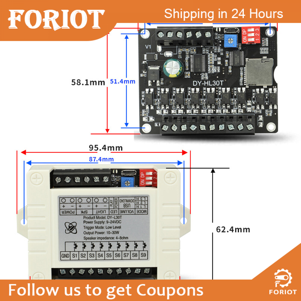 Foriot Shockley DC9-24V 30W Voice Playback Module MP3 Trigger Player Amplifier Board SD/TF Card for DIY Gift