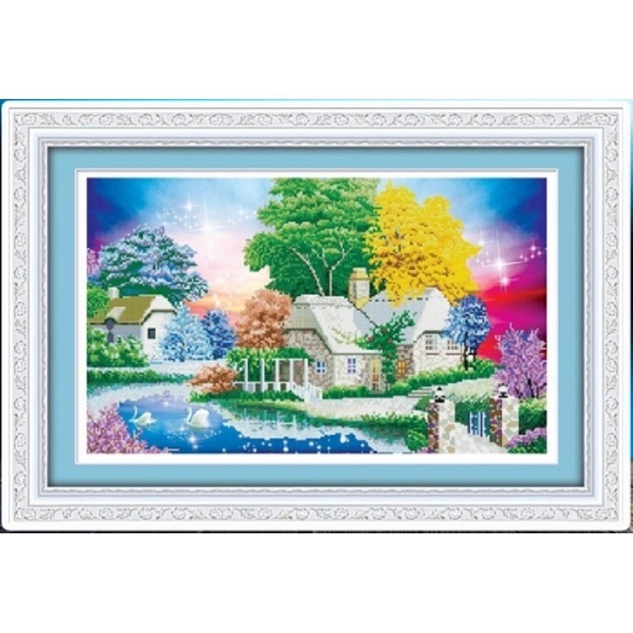 Tranh đính đá gia đình hạnh phúc lv129 kt 79x50cm