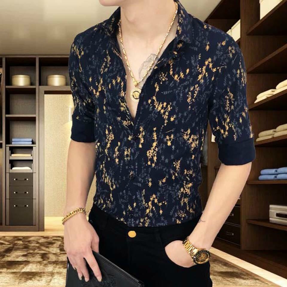 Áo sơ mi lụa 3d họa tiết hoa lá cực chất