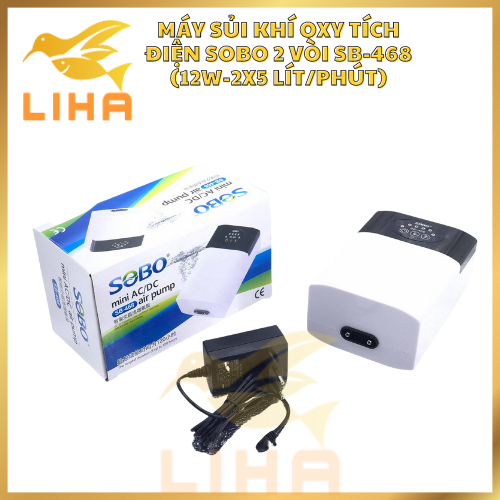 Máy Sủi Oxy Tích Điện 2 Vòi Sobo SB-468 (12W-2x5 Lít/Phút) - Sủi Oxi Cho Bể Cá