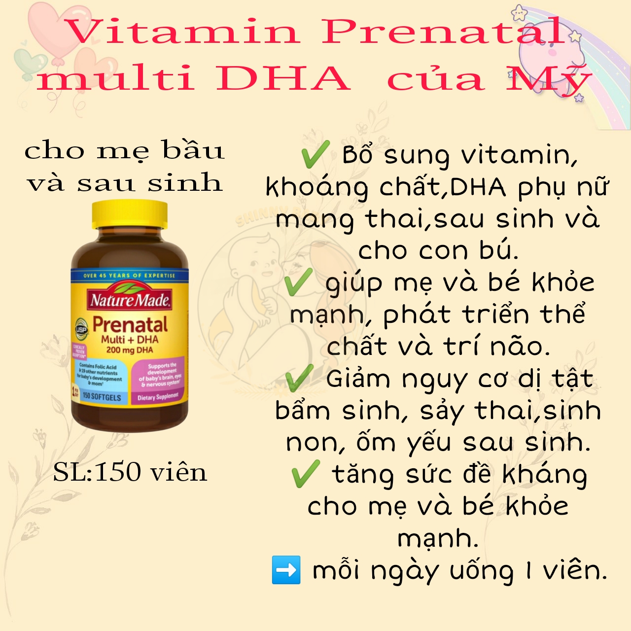 Date 25- Vitamin Prenatal Mỹ 150 viên