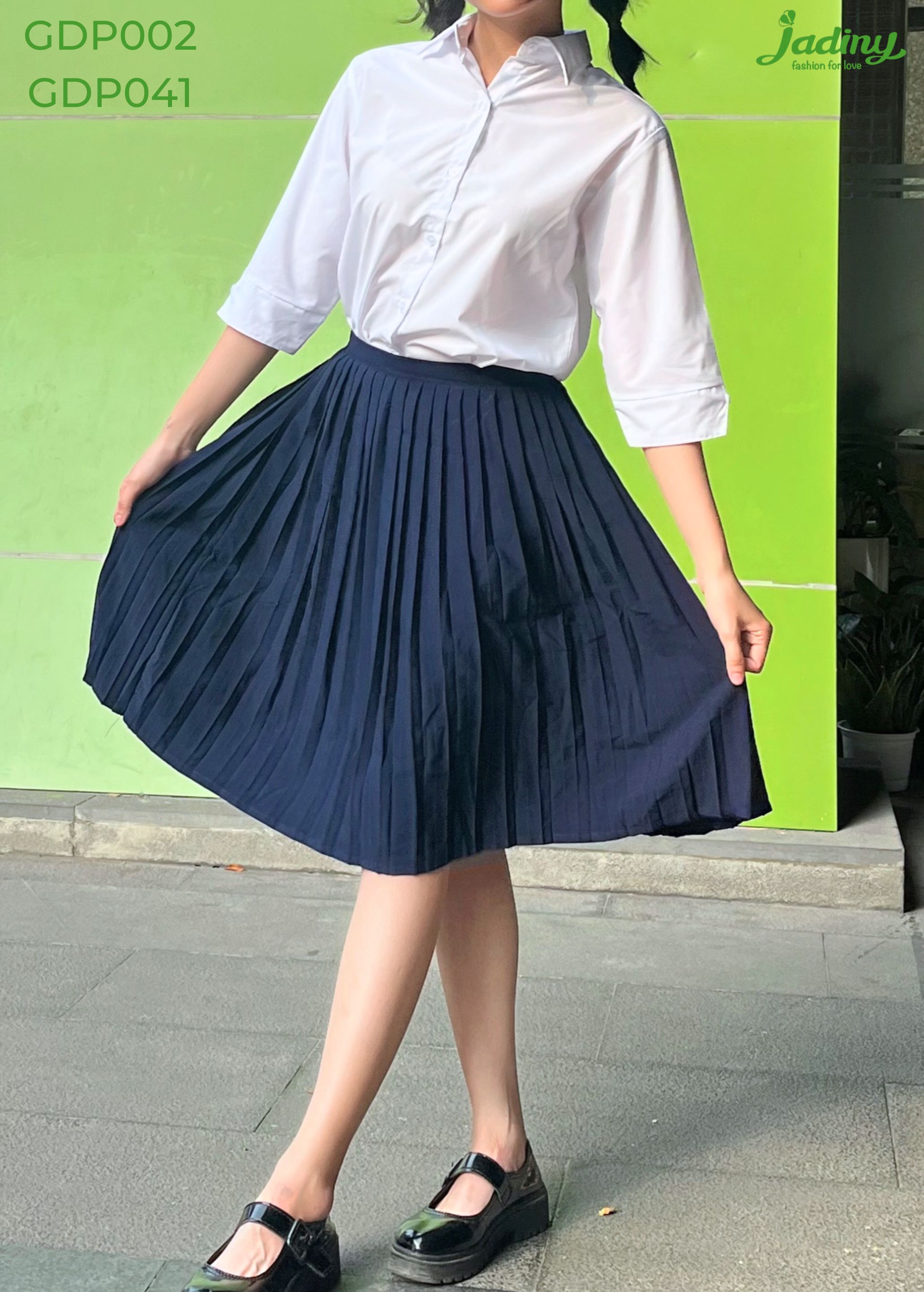 Chân váy bé gái vải lụa dập li đồng phục học sinh nữ