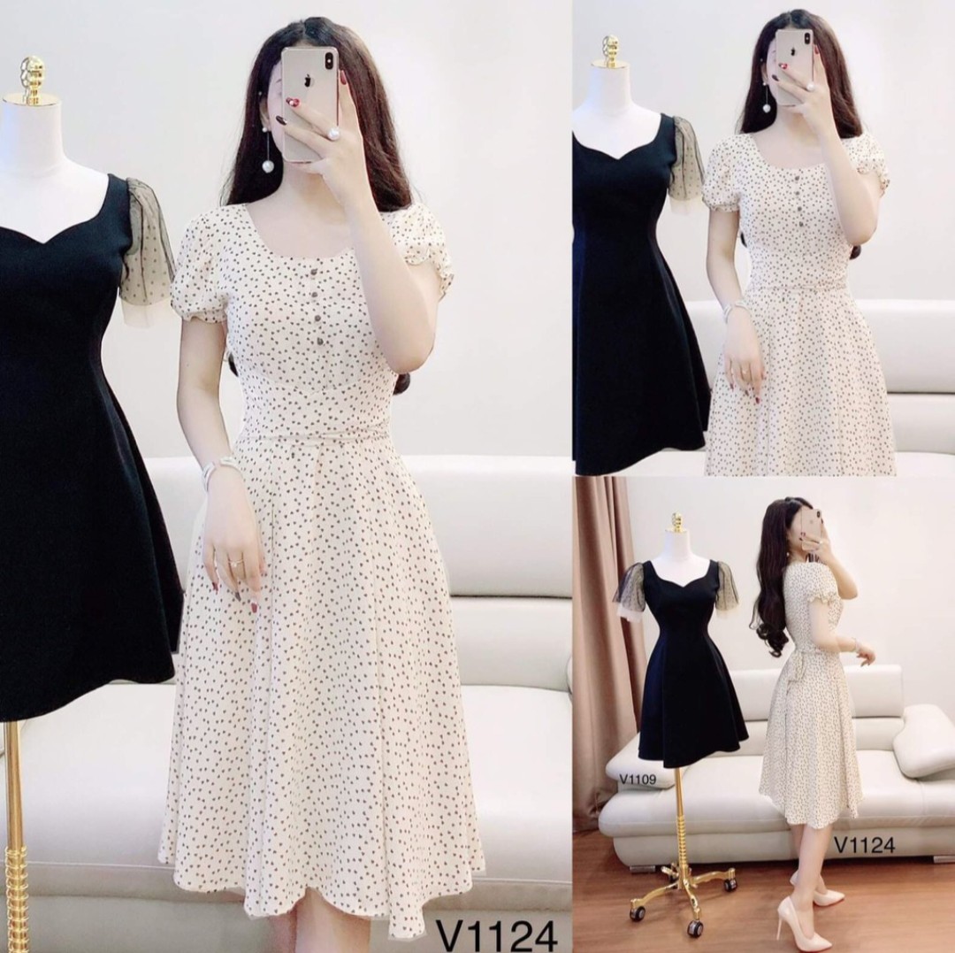ĐẦM CHẤM BI ,EO THẮT NƠ XINH XẮN