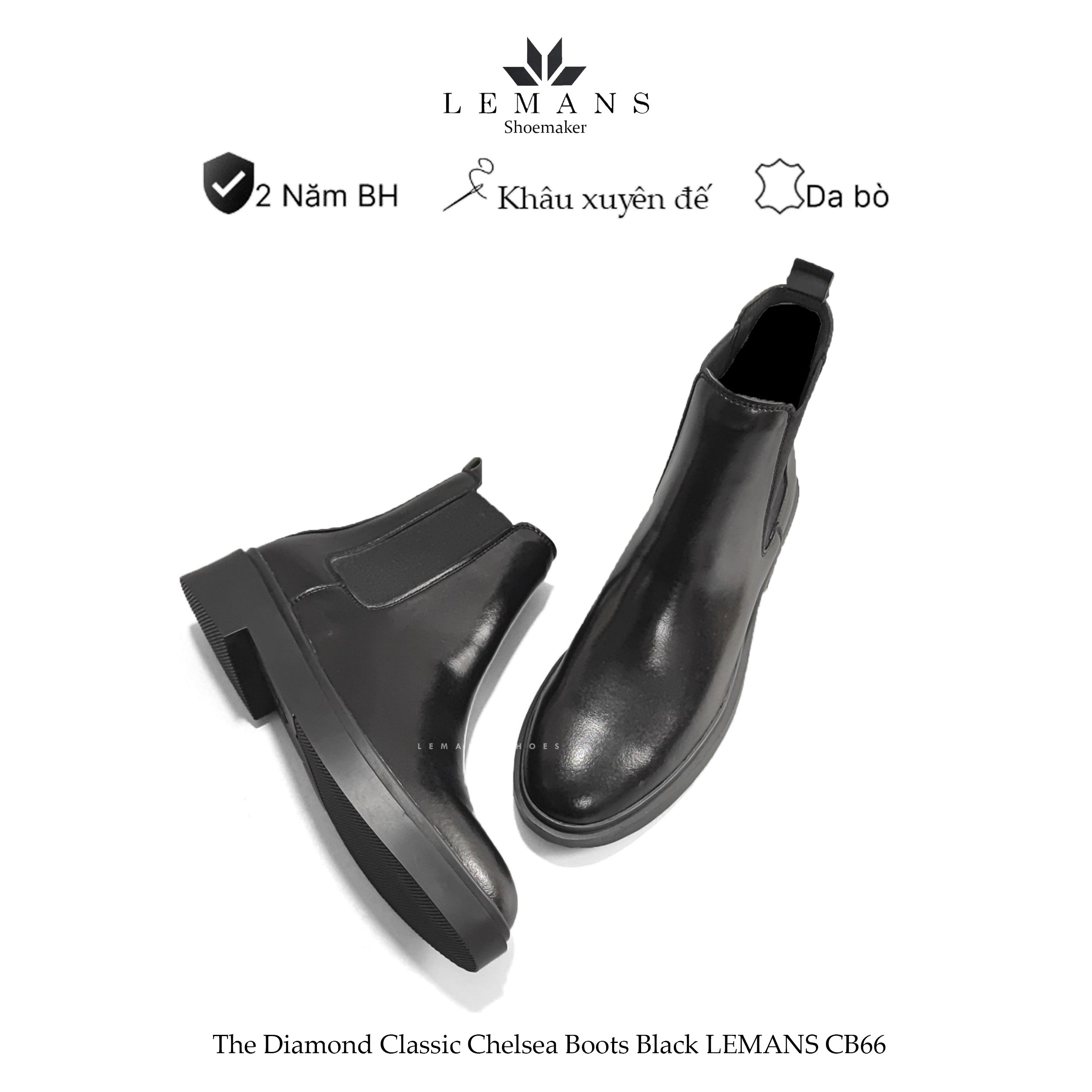 Giày da Chelsea Boots Black LeMans CB66