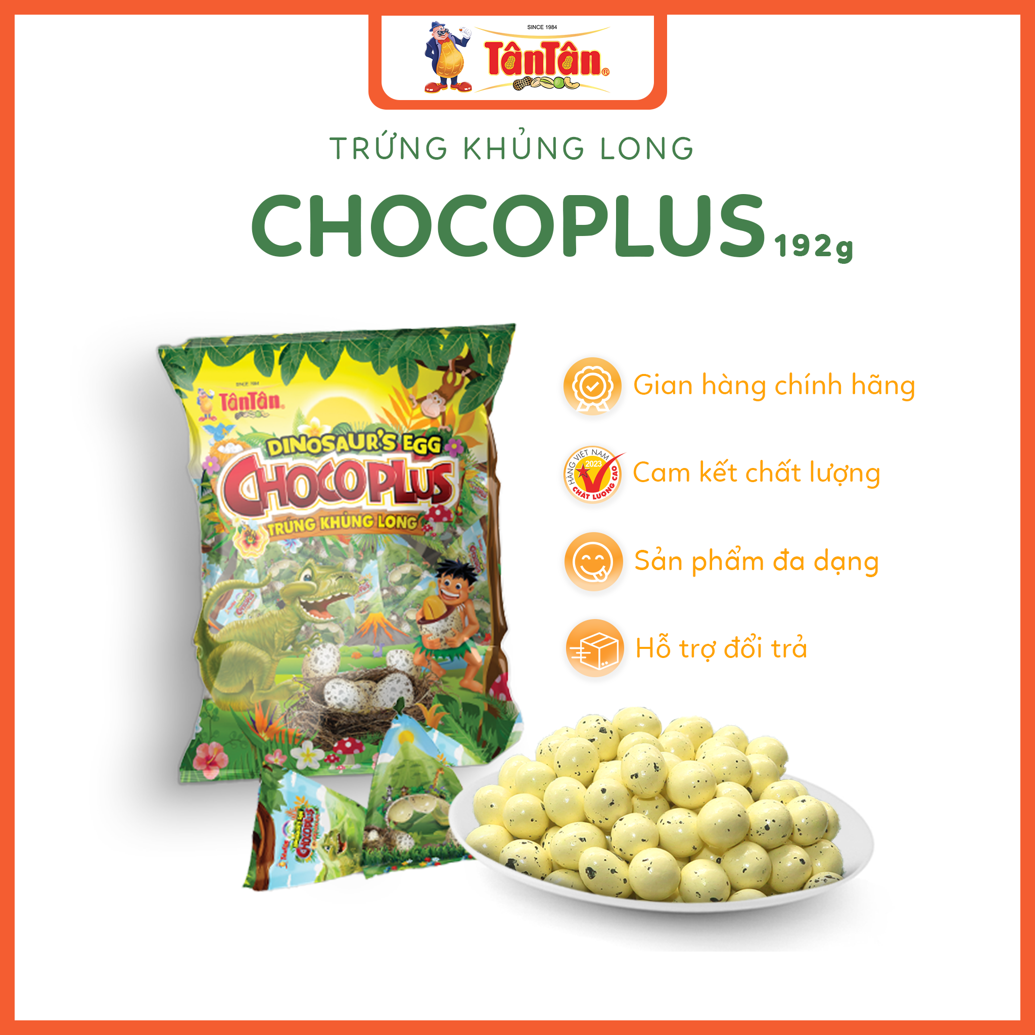 Đậu phộng Chocoplus trứng khủng long Tân Tân (gói 192g)