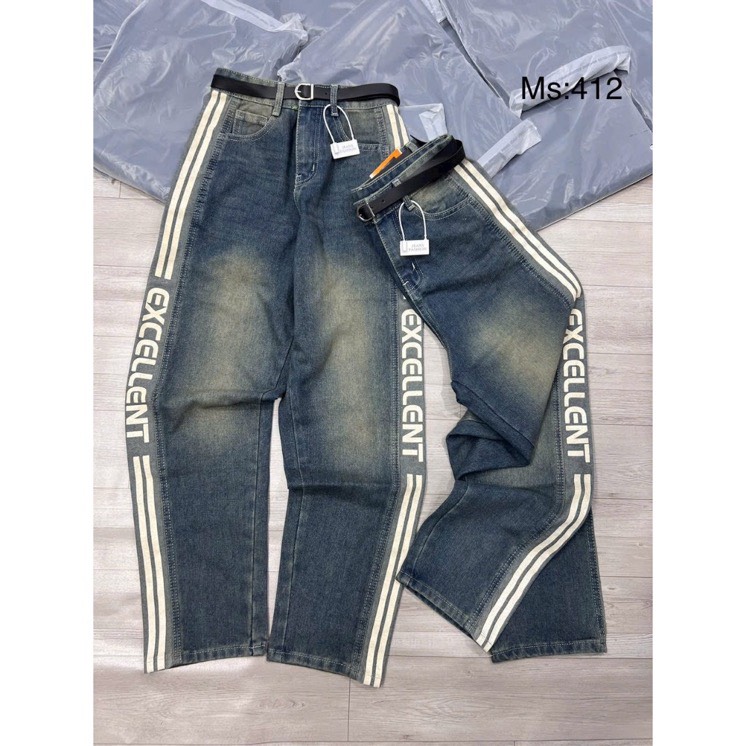 Quần baggy nữ jean in chữ hai bên form siêu đẹp