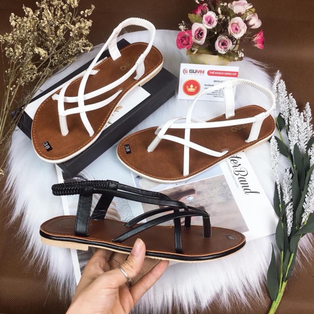 Sandal xỏ ngón bệt nhiều dây chéo