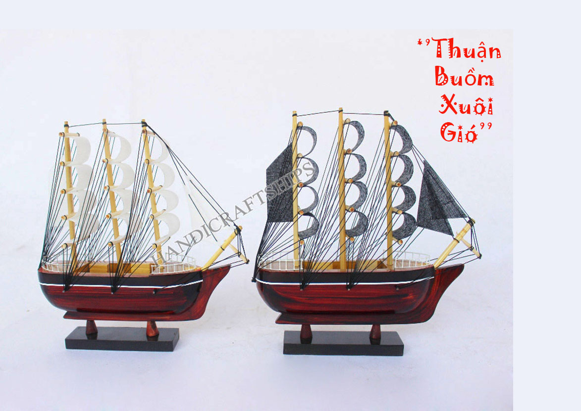 Combo 2 thuyền gỗ trang trí PHONG THỦY màu đen & trắng (Dài: 20cm)