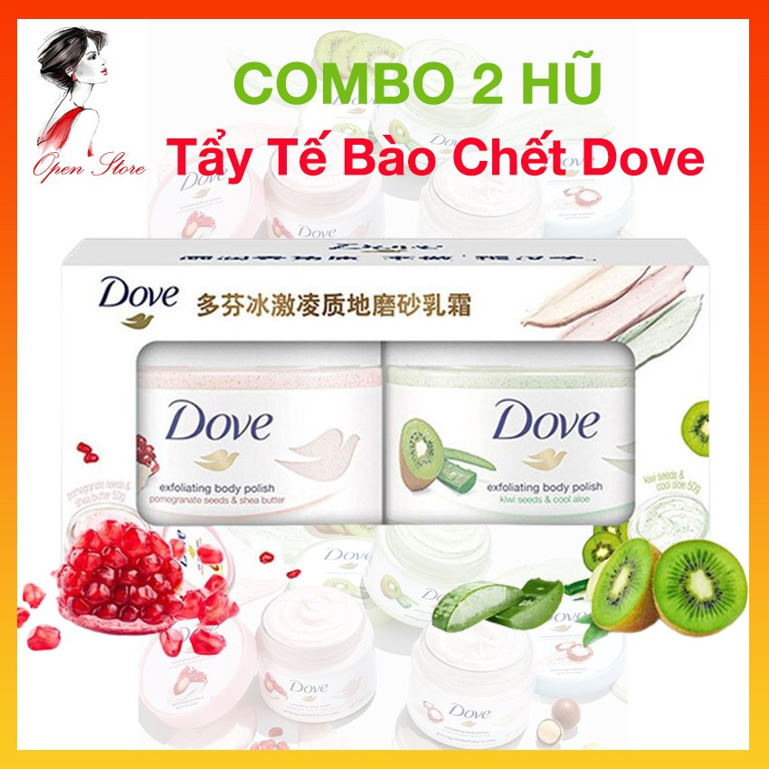 MỘT HŨ Kem Tẩy Tế Bào Chết Body Dove, Tẩy Tế Bào Chết Toàn Thân, Giúp Trắng Da, Se Khít Lỗ Chân Lông, Ngừa Lão Hóa Da, Tẩy Tế Bào Chết Body, Kem Tẩy Tế Bào Chết Hoa Quả, 1 Hũ 50gr - OPEN STORE