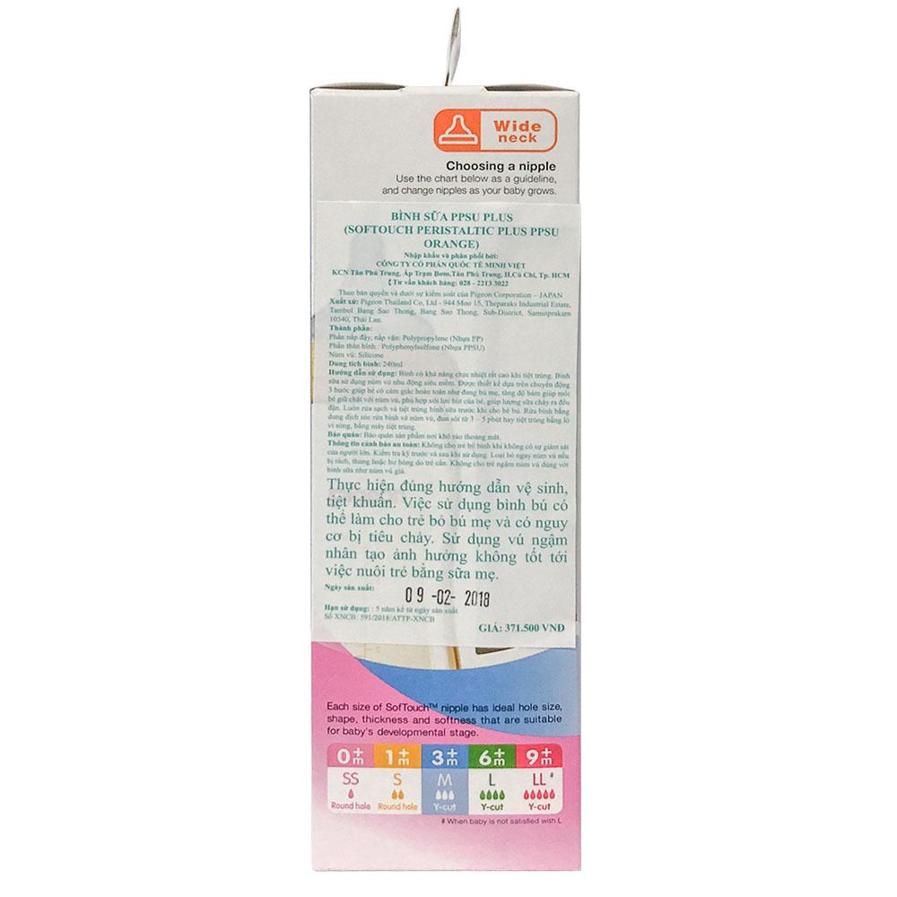 Bình Sữa PPSU Pigeon SofTouch Peristaltic Cổ Rộng 160/240ml