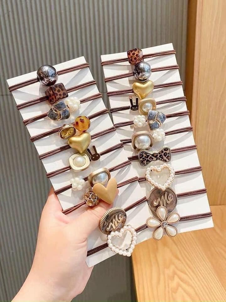 Dây cột tóc đính đá đẹp buộc tóc đính đá siêu đẹp ( Set 10 Chiếc)