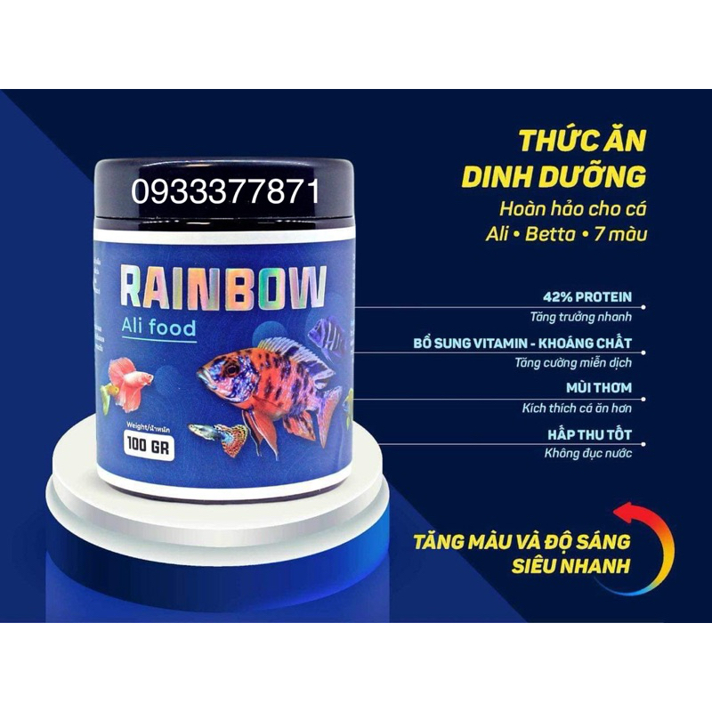 Thức ăn rainbow 100g - cám lên màu cho cá ali và các loại cá cảnh - hàng công ty