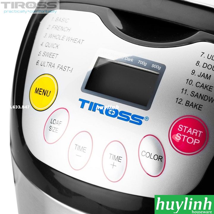 [HCM]Máy làm bánh mì Tiross TS821 - 2 lít - 12 chức năng