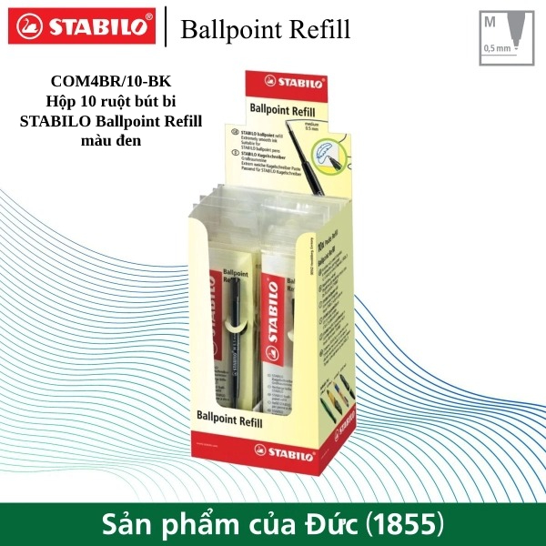 Hộp 10 ruột bút bi STABILO Ballpoint Refill COM4BR (COM4BR/10)