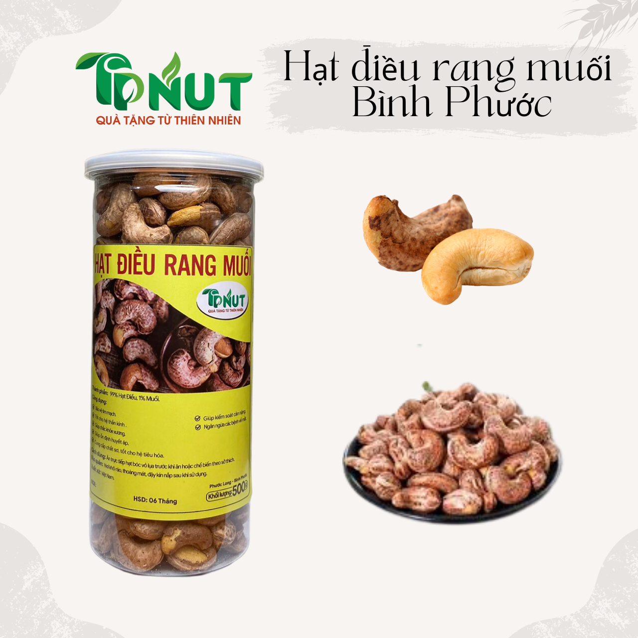 500g Hạt điều rang muối bình phước TPNut loại nguyên lụa size A cồ (loại 1)