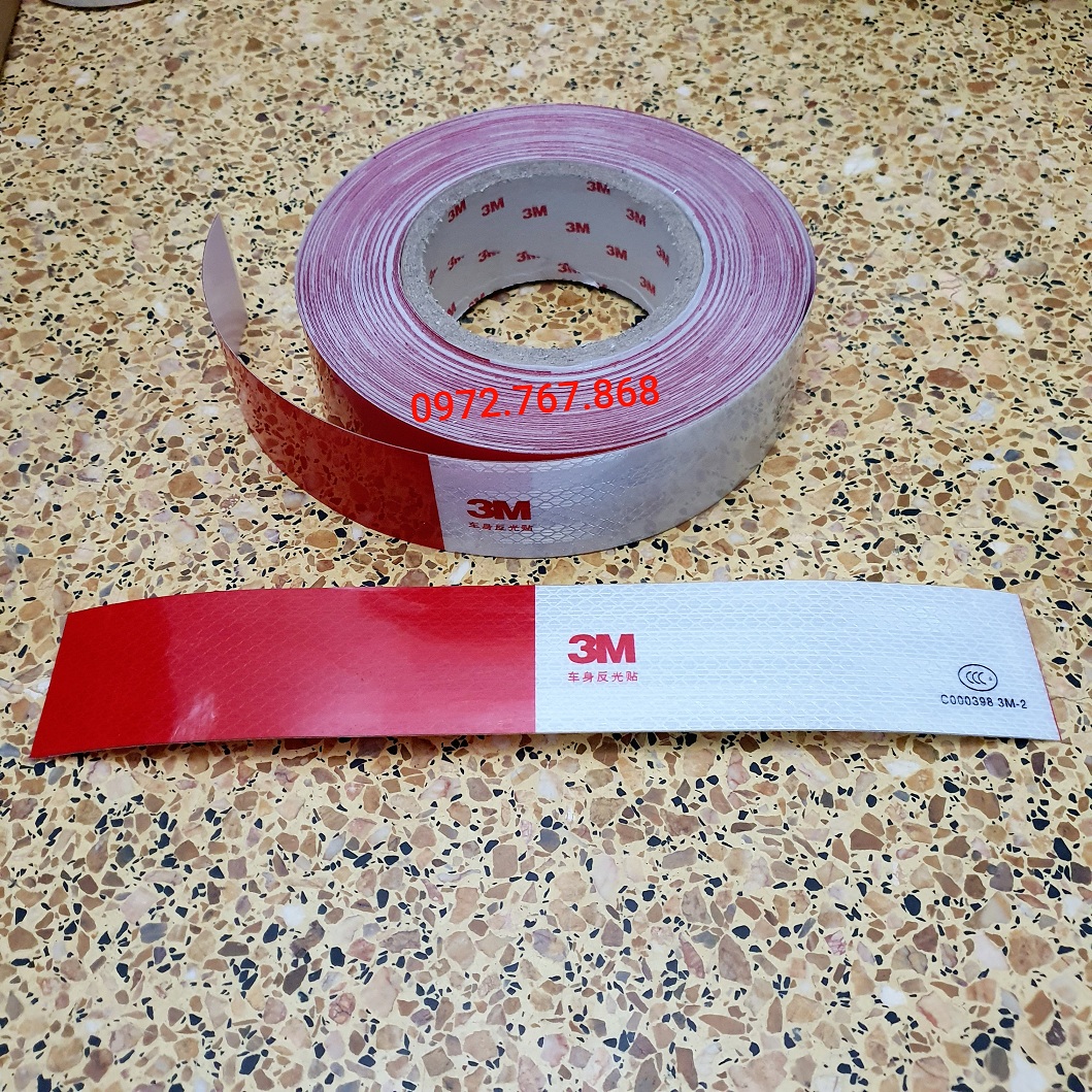 1 cuộn decal phản quang 3M đỏ trắng (47 mét)
