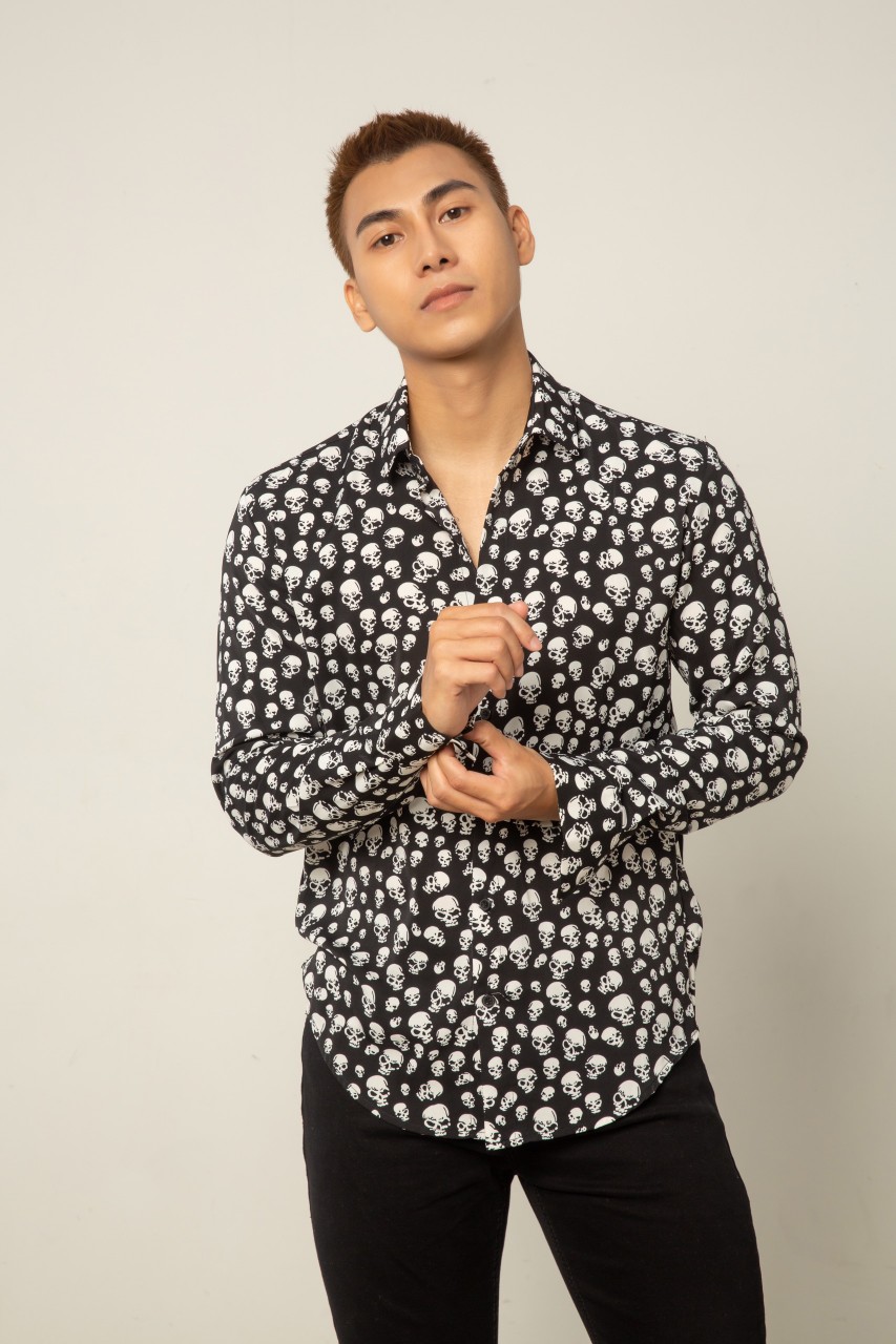 Áo sơ mi nam dài tay form rộng họa tiết vải lụa S17