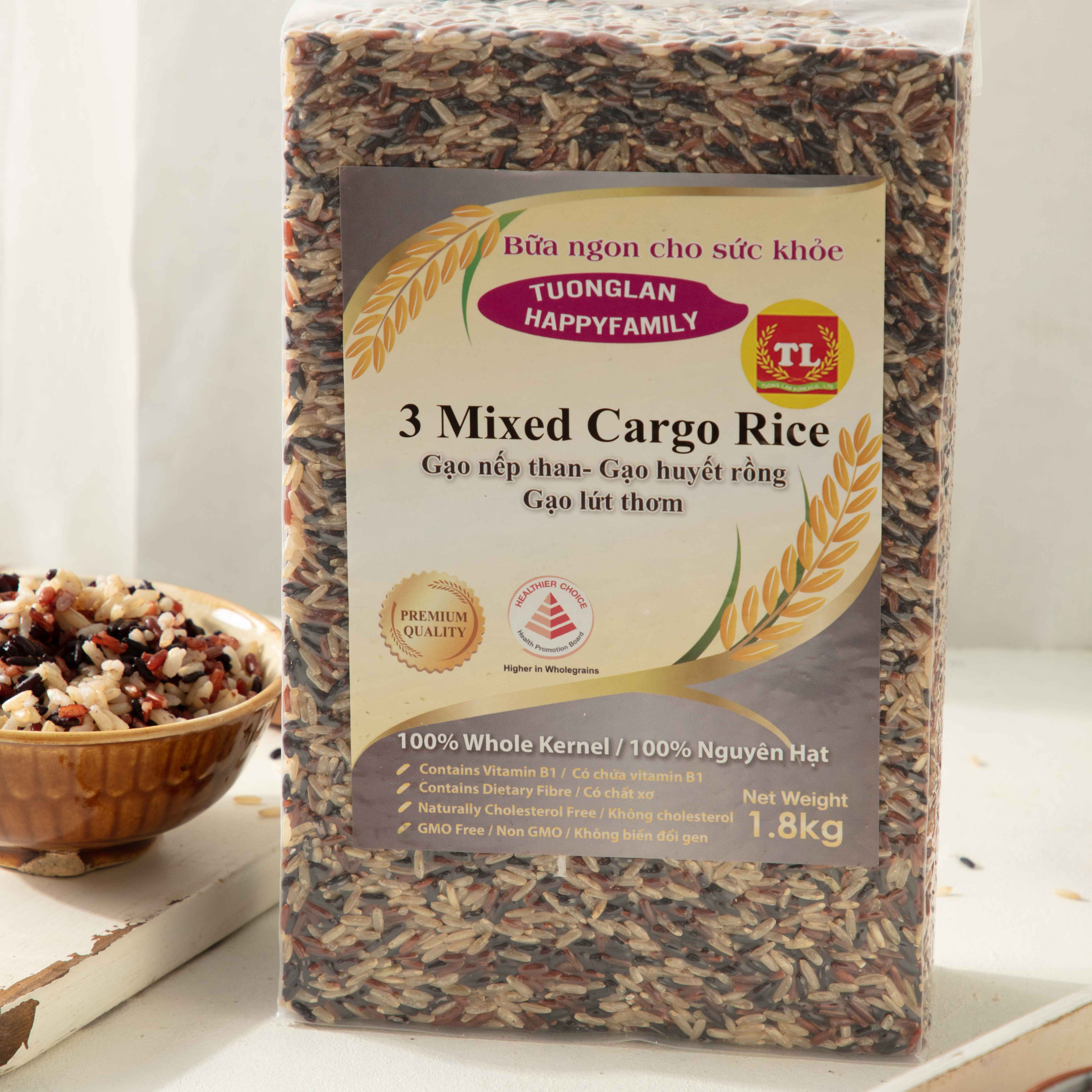 Gạo 3 trong 1 ( Lứt thơm 50% + huyết rồng 25% + tím than 25% ) 1,8kg Hút Chân Không