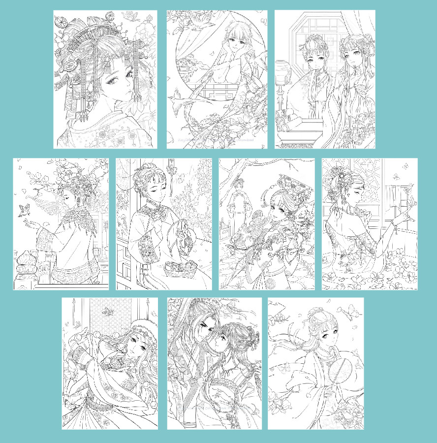 Line art tranh tô màu anime combo 10 tranh giấy dầy đẹp