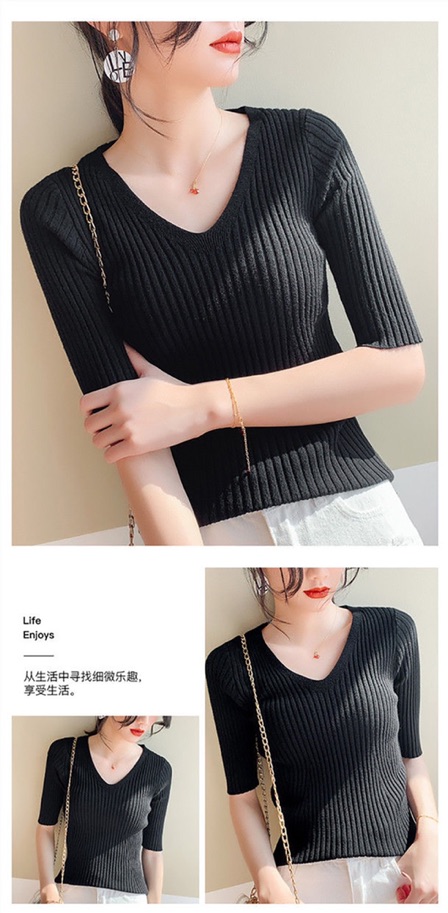 MS011 Áo len tăm cổ tim tay lỡ thanh lịch