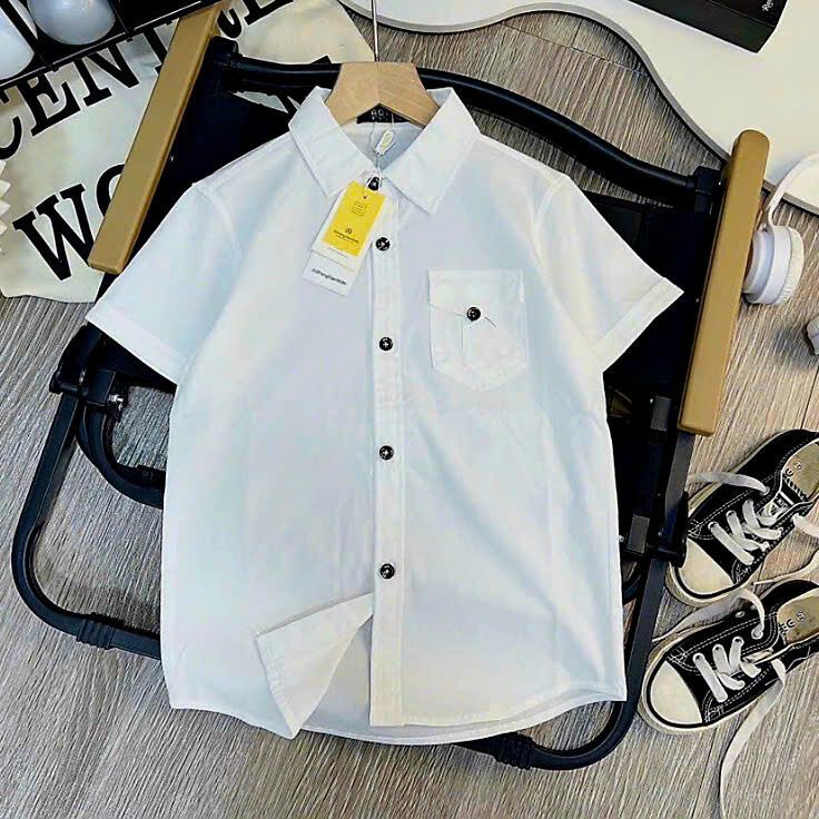 Áo sơ mi tay ngắn/ dài chất co giãn cực chất cho bé trai 17-30kg (xả kho)