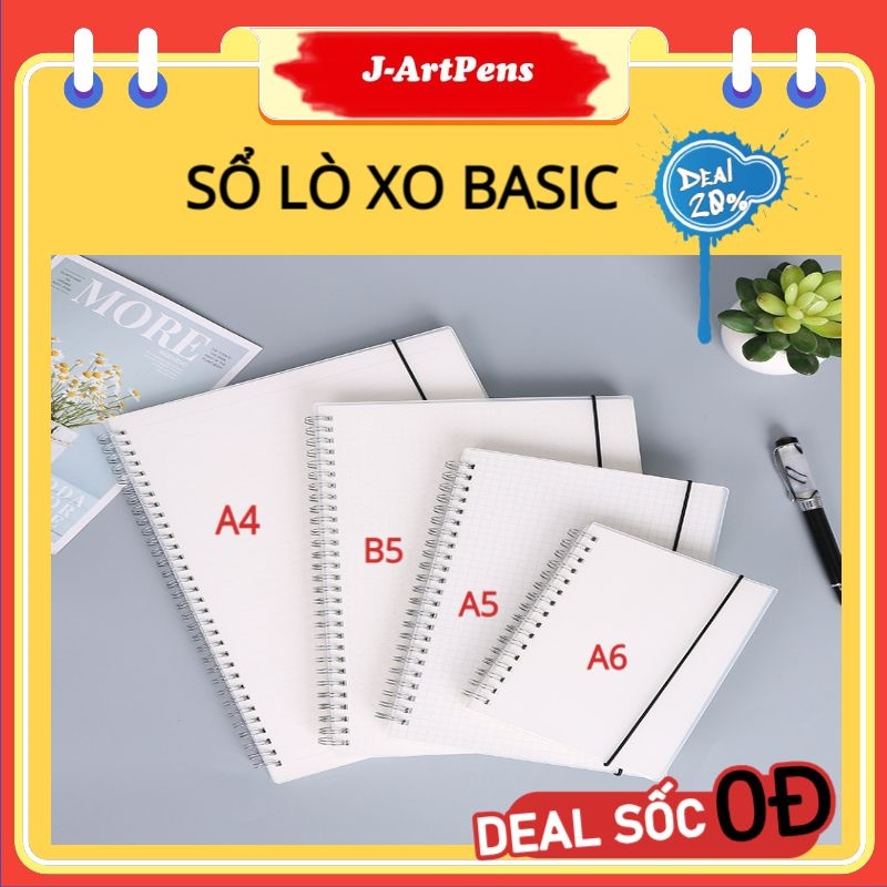 Sổ Lò Xo Basic DOTTED GRID LINE BLANK Sổ Lò Xo Bullet Journal Take Note Planner Khổ A6 A5 B5 A4 Sẵn Giấy J-ArtPens