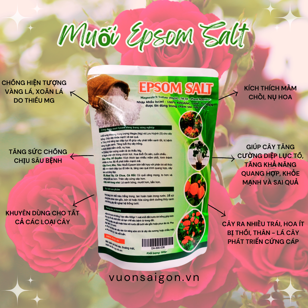 Muối Epsom - Canxi Nitrat cho cây sai hoa và trĩu quả, muối epsom trồng cây, epsom salt