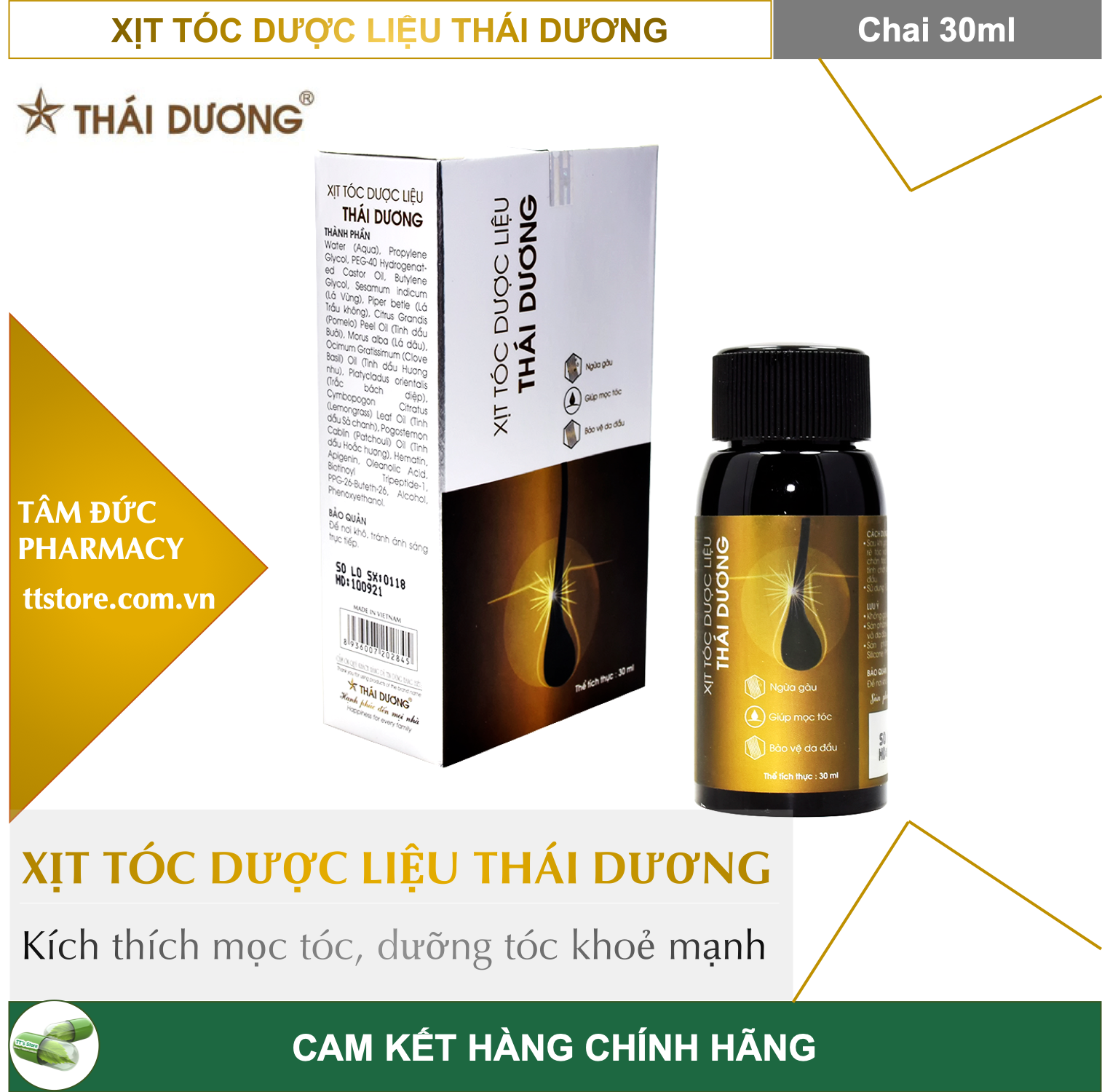 [HCM]XỊT TÓC DƯỢC LIỆU THÁI DƯƠNG [Chai 30ml] - Kích thích mọc tóc dưỡng tóc khoẻ mạnh