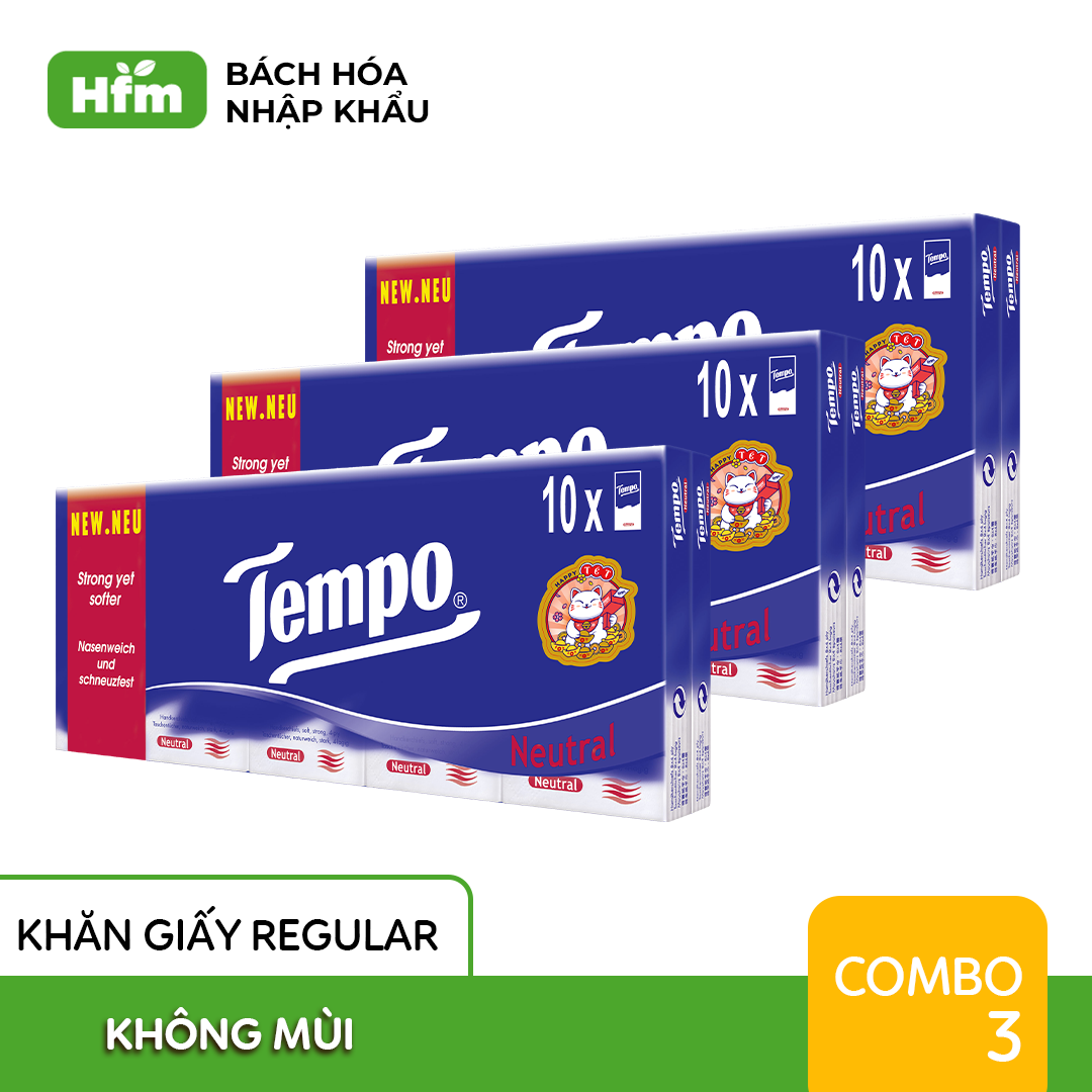 [COMBO 3 LỐC x 10 GÓI] Khăn Giấy Tempo Regular Không Mùi/Bạc Hà (Lốc 10 gói) - Thương Hiệu Đức