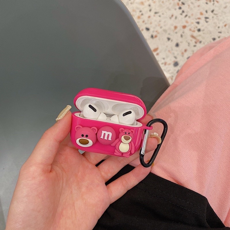 Vỏ bao đựng tại nghe airpod Pinks 3 Gấu Dâu Lotso bảo vệ bao đựng tai nghe không dây bluetooth 1/2/Pro/i12/i11/air3