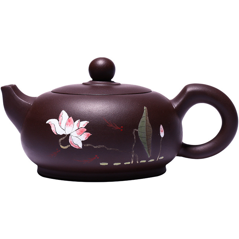 Ych& ấm trà hoa dung tích lớn vẽ tay yixing ấm trà đất sét tím thô thô ấm đất sét tím nổi tiếng ấm hạt thủ công