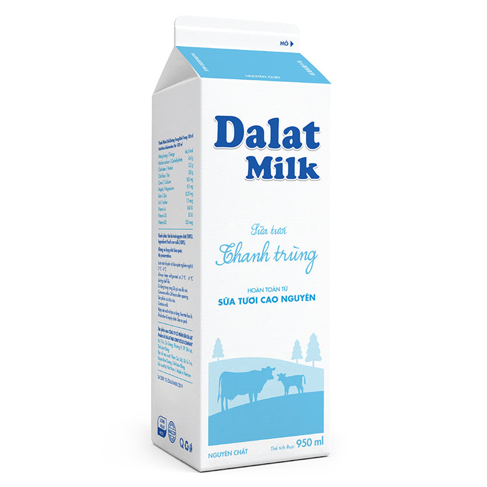 Hoả tốc Sữa tươi thanh trùng Dalatmilk không đường 950ml