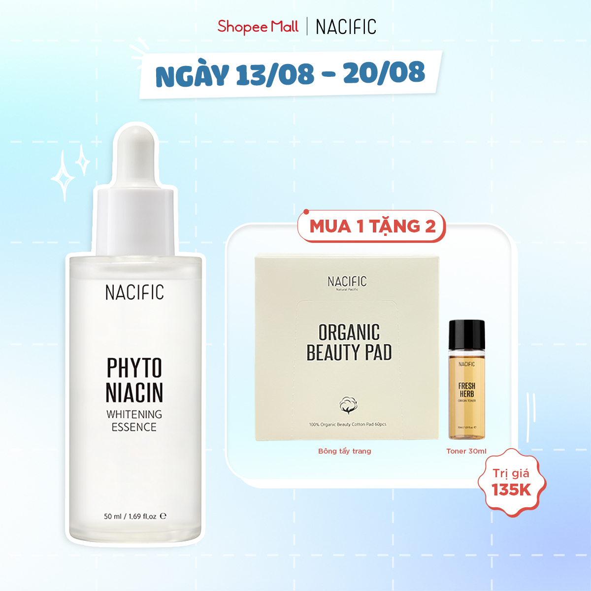 Tinh chất dưỡng trắng Nacific Phyto Niacin Whitening Essence 50ml serum giúp cải thiện sắc tố da, làm đều màu da