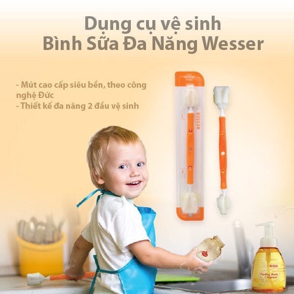 Cọ rửa bình sữa, núm vú đa năng Wesser