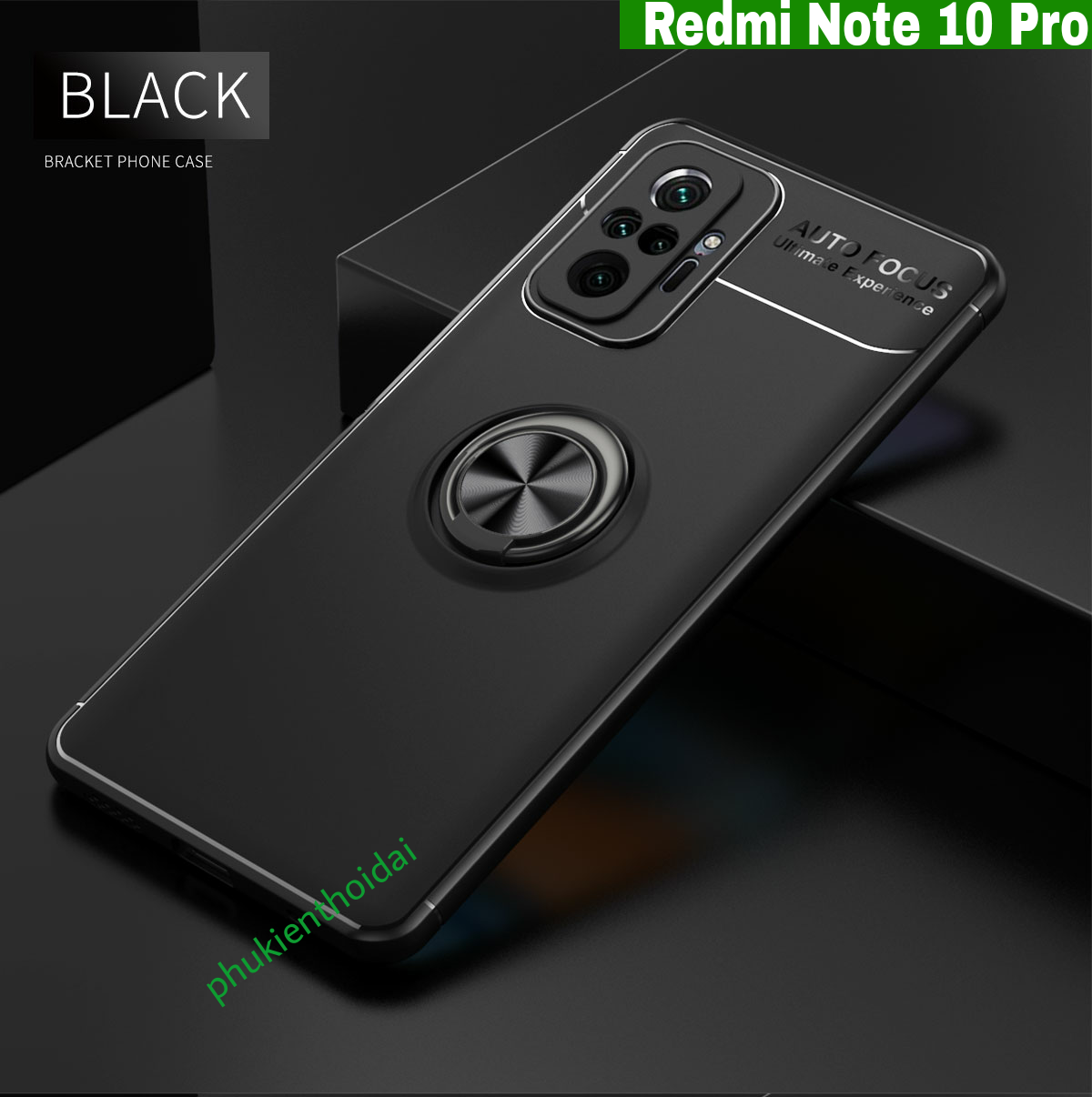 Ốp lưng redmi note 10 pro chống sốc giá đỡ nhẫn ver 2 hiệu auto focus cao cấp