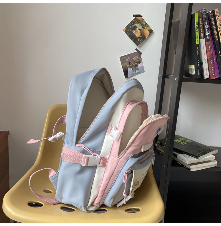 HOÀN TIỀN 15% - Ba lô học sinh HAOLIDA chất vải canvas chống thấm phối màu tặng kèm sitcker và móc khóa gấu trắng