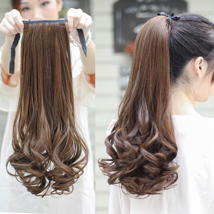 TÓC GIẢ CỘT XOĂN DÀI 40CM MÀU ĐEN TỰ NHIÊN